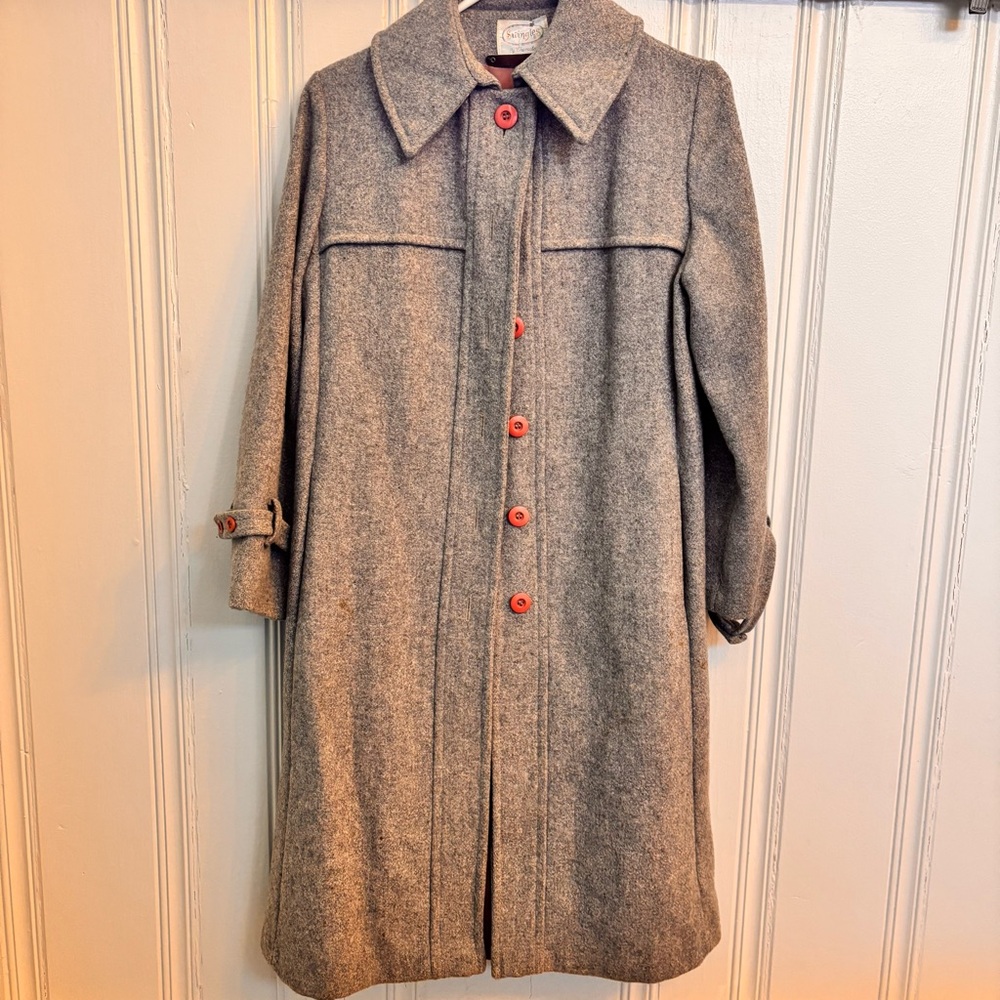 Vintage grey wool long winter coat small old money preppy London academia